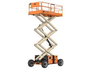 JCB 39' Rough Terrain Electric Scissor lift for rent from National Lift Truck in Chicago, Memphis, or Little Rock