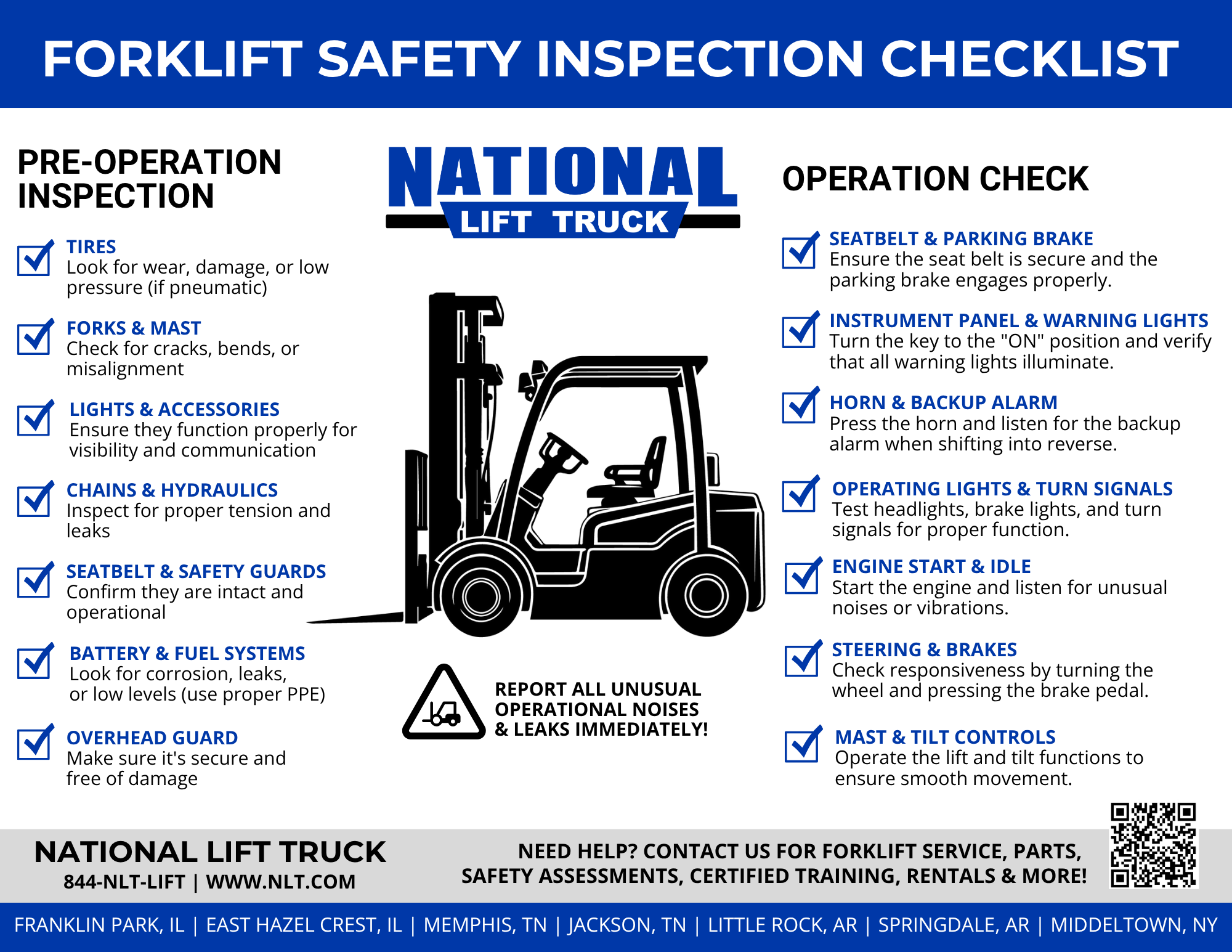 Forklift Safety Inspection Checklist - Pre-Operation and Operational Checks for proper forklift operation